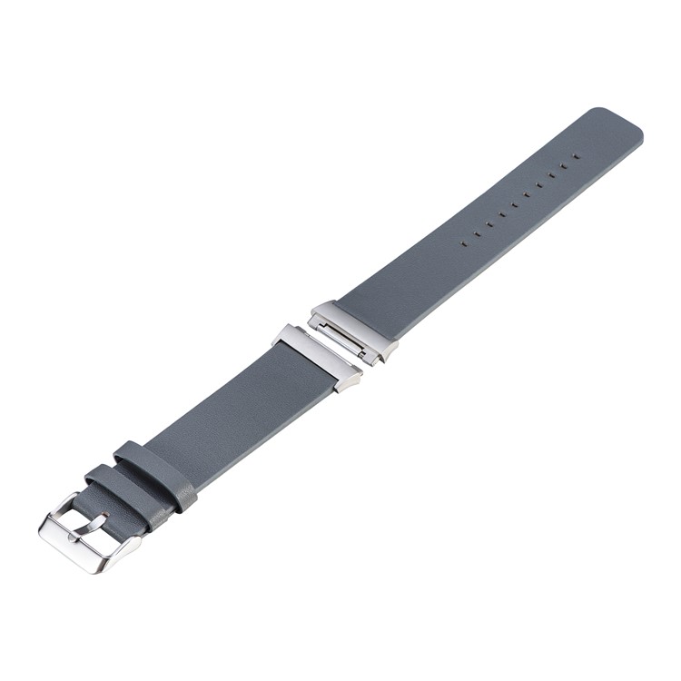 Breathable Genuine Leather Stainless Steel Watch Band Wrist Strap for Fitbit Ionic - Grey-3