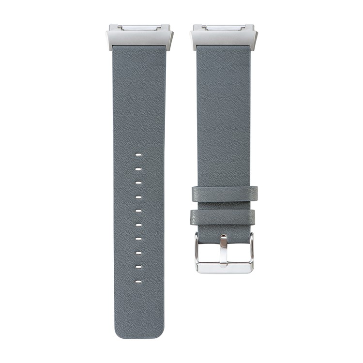 Breathable Genuine Leather Stainless Steel Watch Band Wrist Strap for Fitbit Ionic - Grey-4