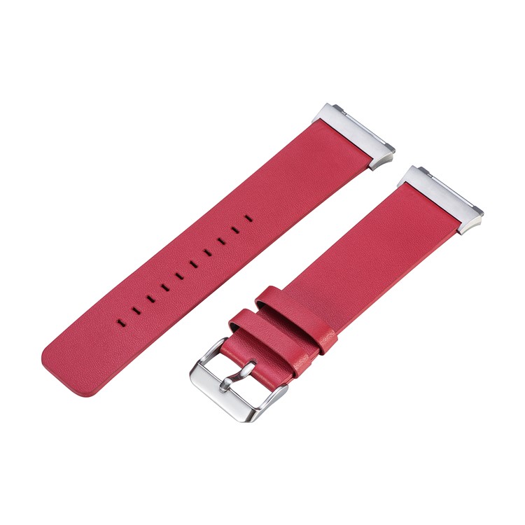 Genuine Leather Stainless Steel Watch Strap Replacement for Fitbit Ionic - Red-1