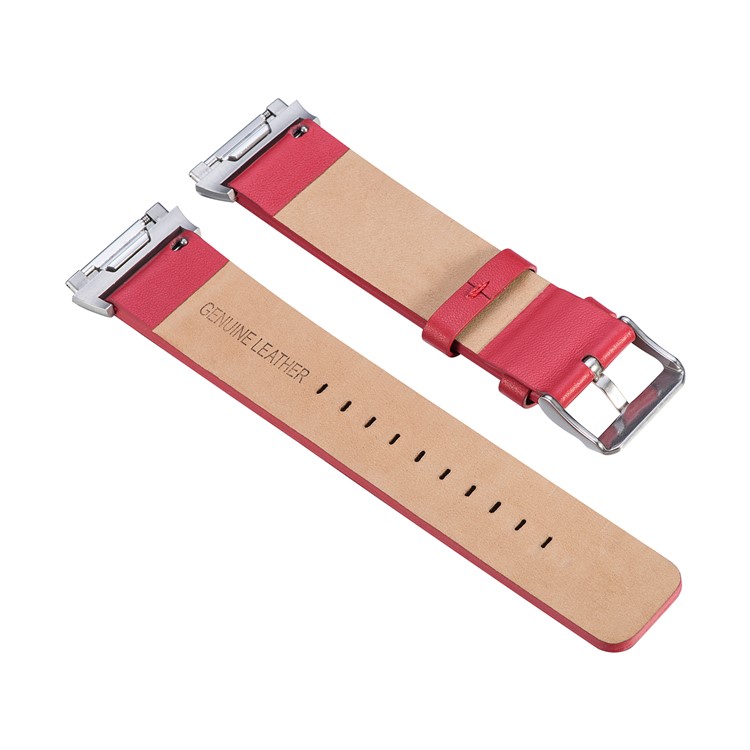 Genuine Leather Stainless Steel Watch Strap Replacement for Fitbit Ionic - Red-2