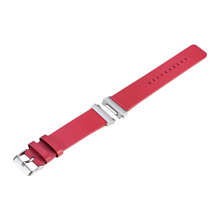 Genuine Leather Stainless Steel Watch Strap Replacement for Fitbit Ionic - Red-3