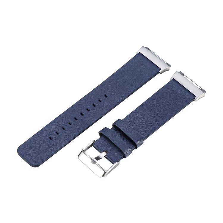 For Fitbit Ionic Genuine Leather Stainless Steel Wrist Watch Strap - Dark Blue-1