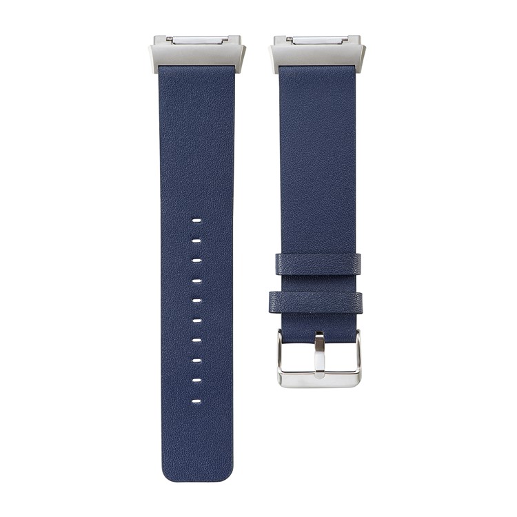 For Fitbit Ionic Genuine Leather Stainless Steel Wrist Watch Strap - Dark Blue-2