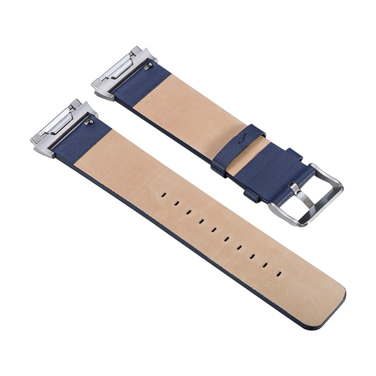 For Fitbit Ionic Genuine Leather Stainless Steel Wrist Watch Strap - Dark Blue-3