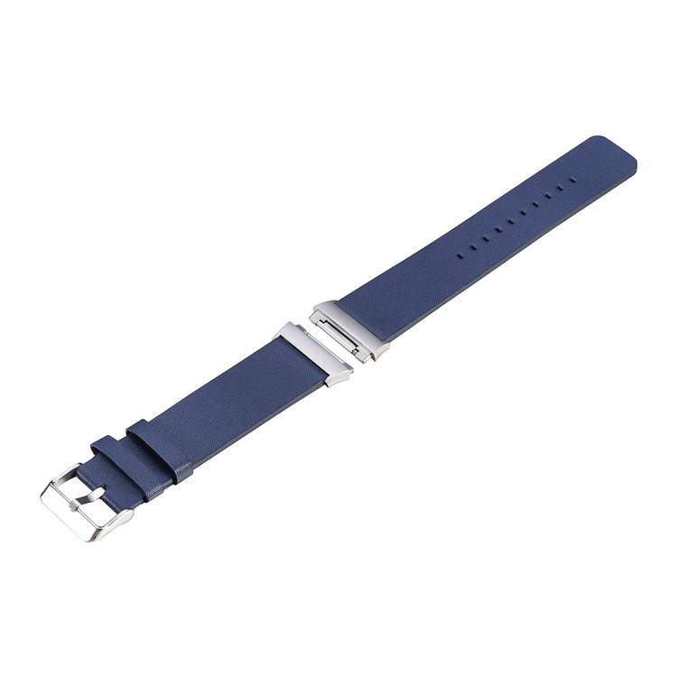 For Fitbit Ionic Genuine Leather Stainless Steel Wrist Watch Strap - Dark Blue-4