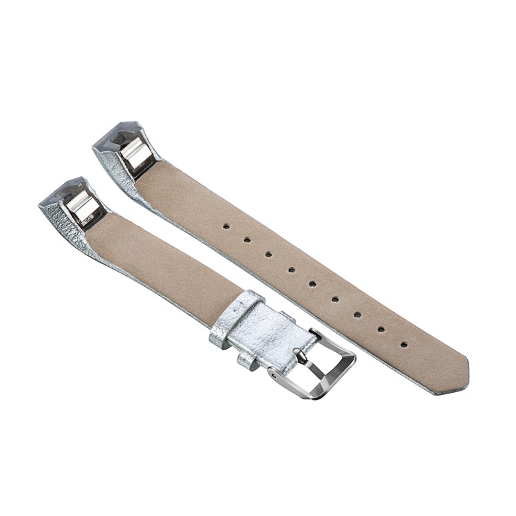 Classic Buckle Genuine Leather Watch Band Replacement for Fitbit Alta/Alta HR - Silver Color-2