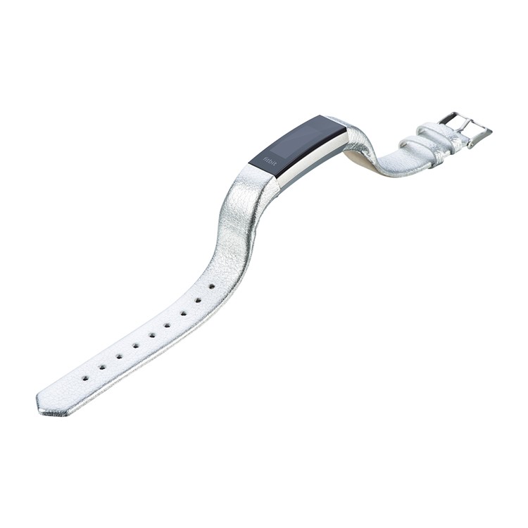 Classic Buckle Genuine Leather Watch Band Replacement for Fitbit Alta/Alta HR - Silver Color-3