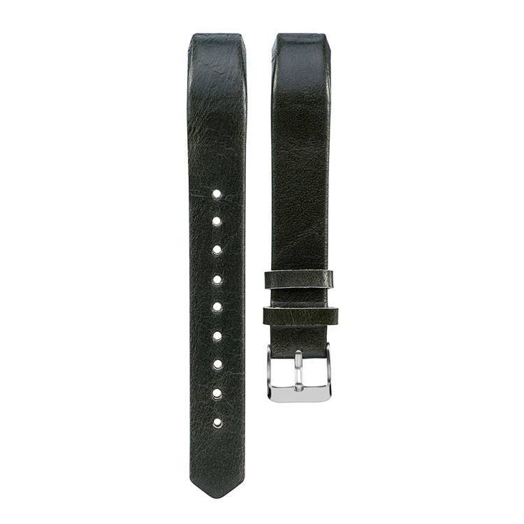 Top Layer Cowhide Genuine Leather Watch Strap with Classic Buckle for Fitbit Alta/Alta HR - Blackish Green-1