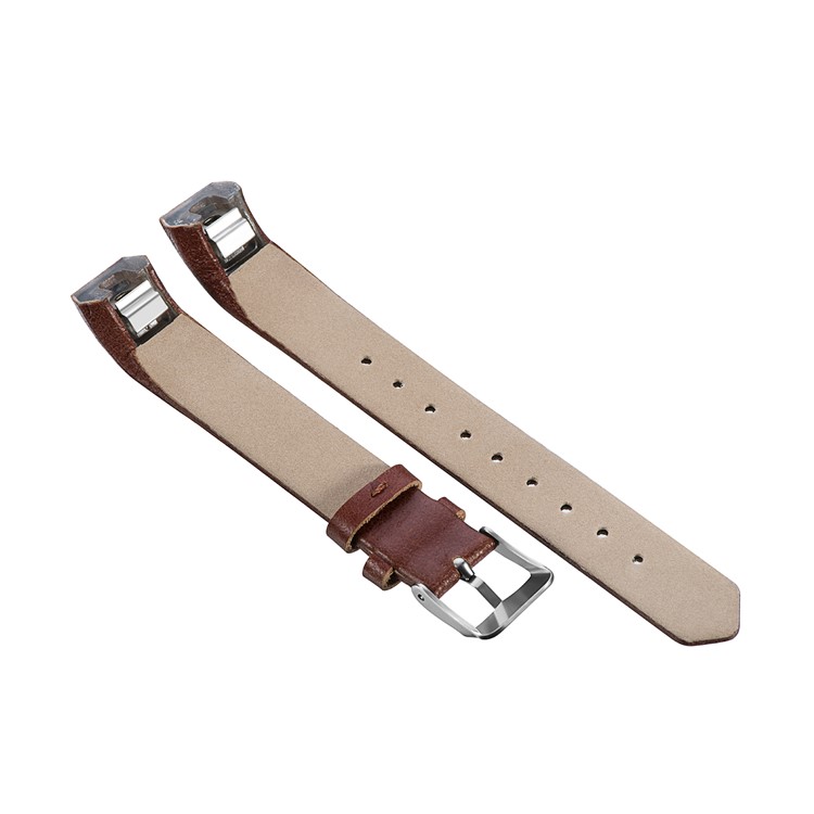 Top Layer Cowhide Genuine Leather Watch Band Strap for Fitbit Alta/Alta HR - Red Coffee-2