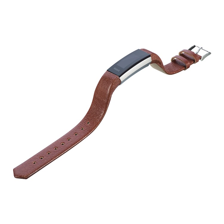 Top Layer Cowhide Genuine Leather Watch Band Strap for Fitbit Alta/Alta HR - Red Coffee-3