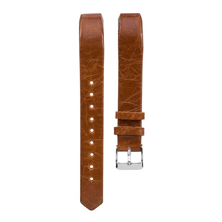 Classic Pin Buckle Genuine Leather Smart Watch Strap Replacement for Fitbit Alta/Alta HR - Light Brown -1