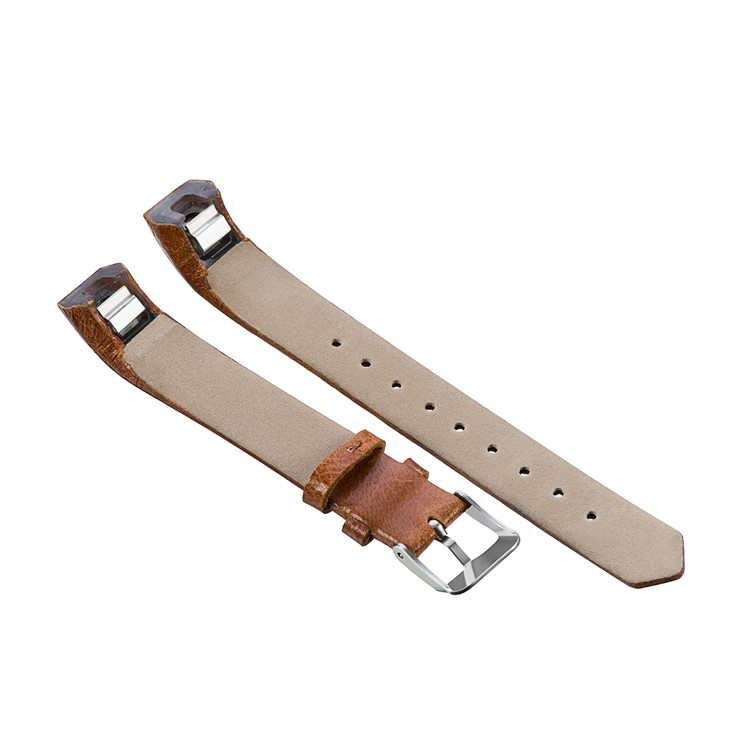 Classic Pin Buckle Genuine Leather Smart Watch Strap Replacement for Fitbit Alta/Alta HR - Light Brown -2
