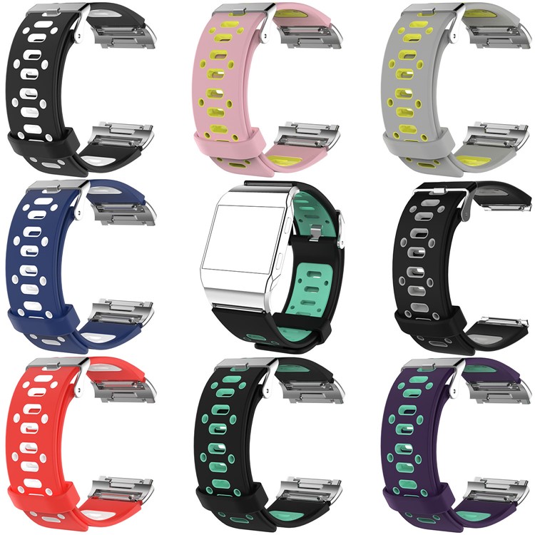 Bi-color Breathable Sports Silicone Replace Strap for Fitbit Ionic - Grey / Yellow-5