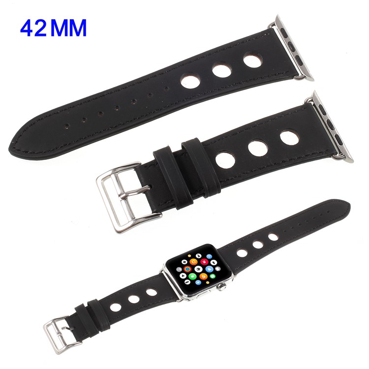 Metallschnalle PU Lederband Für Apple Watch Serie 3/2/1 42mm - Schwarz-1