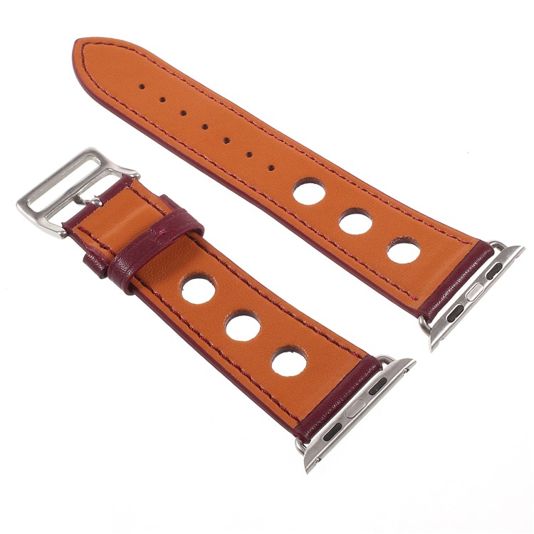 PU Leather Watch Band with Metal Buckle for Apple Watch Series 4 44mm, Series 4 44mm / Series 3/2/1 42mm - Wine Red-2
