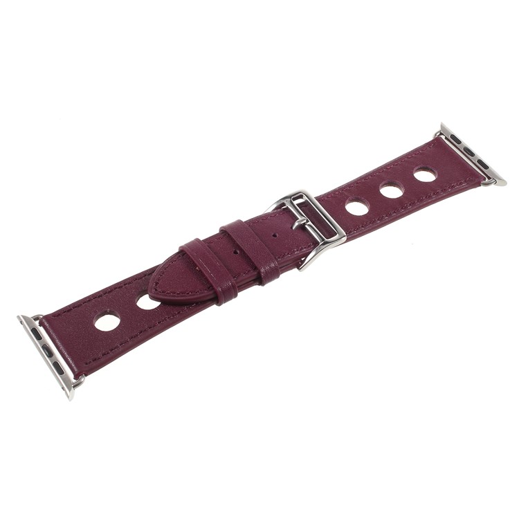 PU Leather Watch Band with Metal Buckle for Apple Watch Series 4 44mm, Series 4 44mm / Series 3/2/1 42mm - Wine Red-3