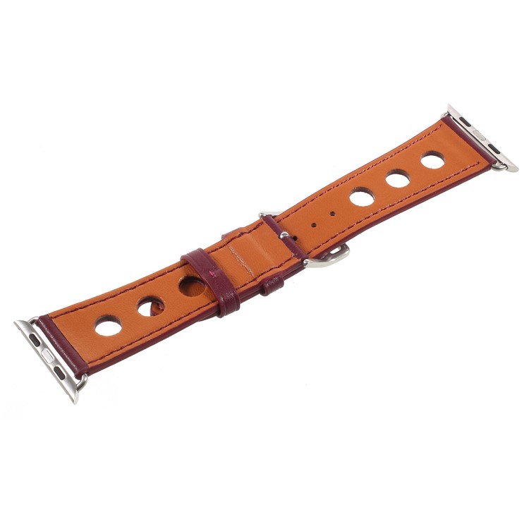 PU Leather Watch Band with Metal Buckle for Apple Watch Series 4 44mm, Series 4 44mm / Series 3/2/1 42mm - Wine Red-4