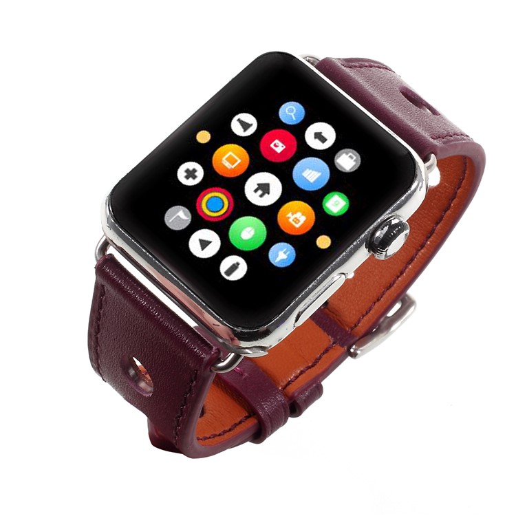 PU Leather Watch Band with Metal Buckle for Apple Watch Series 4 44mm, Series 4 44mm / Series 3/2/1 42mm - Wine Red-5