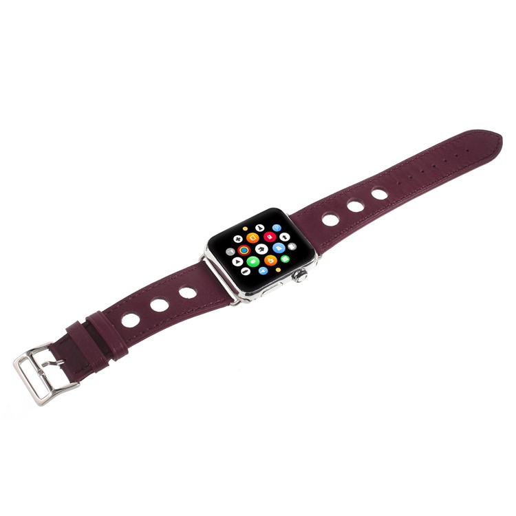 PU Leather Watch Band with Metal Buckle for Apple Watch Series 4 44mm, Series 4 44mm / Series 3/2/1 42mm - Wine Red-7