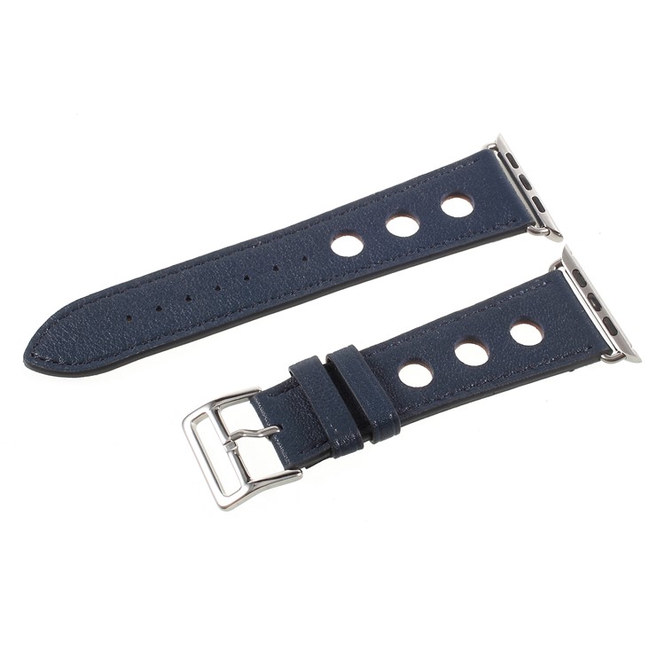 Metal Buckle PU Leather Watch Strap for Apple Watch Series 3/2/1 42mm - Dark Blue-1