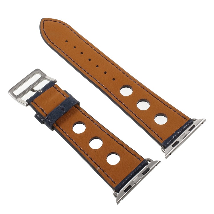 Metal Buckle PU Leather Watch Strap for Apple Watch Series 3/2/1 42mm - Dark Blue-2
