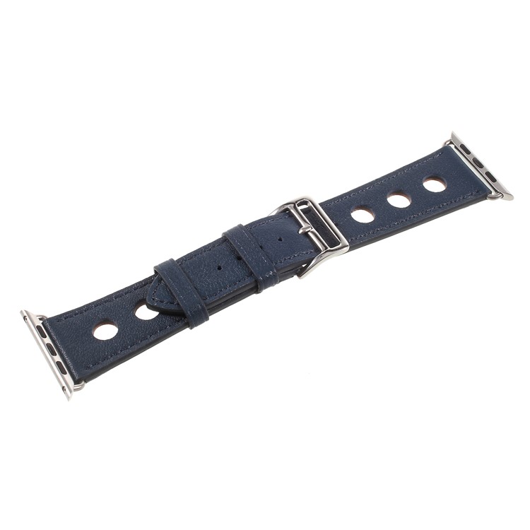 Metal Buckle PU Leather Watch Strap for Apple Watch Series 3/2/1 42mm - Dark Blue-3