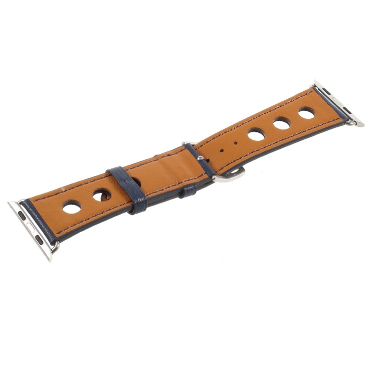 Metal Buckle PU Leather Watch Strap for Apple Watch Series 3/2/1 42mm - Dark Blue-4