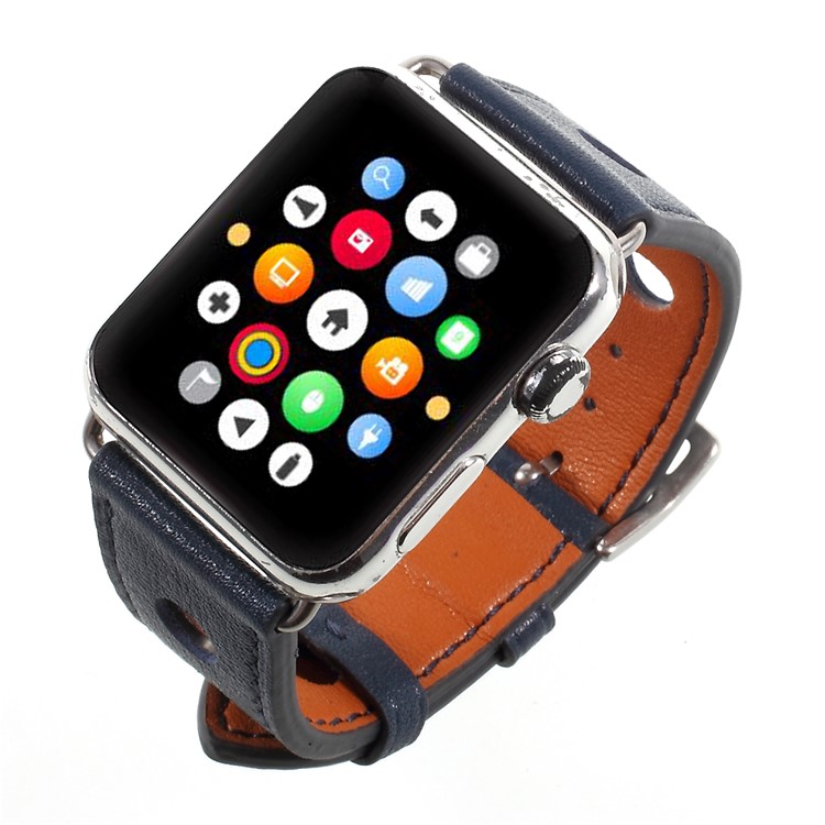 Metal Buckle PU Leather Watch Strap for Apple Watch Series 3/2/1 42mm - Dark Blue-5