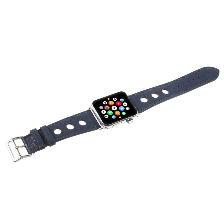 Metal Buckle PU Leather Watch Strap for Apple Watch Series 3/2/1 42mm - Dark Blue-7