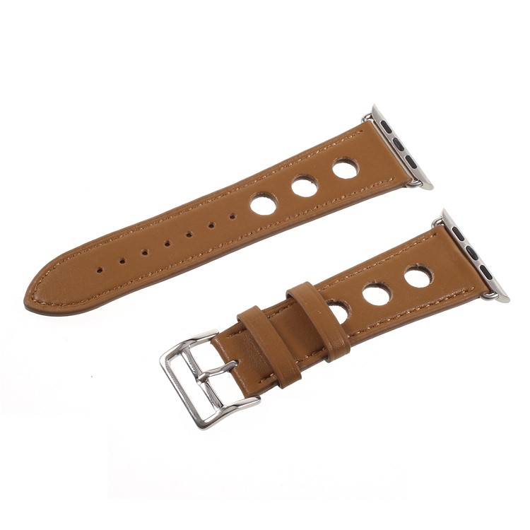 Metal Buckle PU Leather Watch Strap Band Replacement for Apple Watch Series 4 44mm, Series 4 44mm / Series 3/2/1 42mm - Brown-1