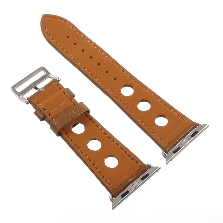 Metal Buckle PU Leather Watch Strap Band Replacement for Apple Watch Series 4 44mm, Series 4 44mm / Series 3/2/1 42mm - Brown-2