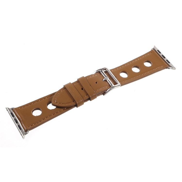 Metal Buckle PU Leather Watch Strap Band Replacement for Apple Watch Series 4 44mm, Series 4 44mm / Series 3/2/1 42mm - Brown-3