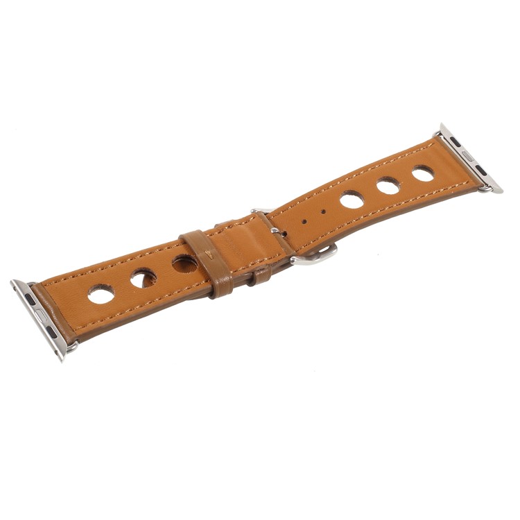 Metal Buckle PU Leather Watch Strap Band Replacement for Apple Watch Series 4 44mm, Series 4 44mm / Series 3/2/1 42mm - Brown-4