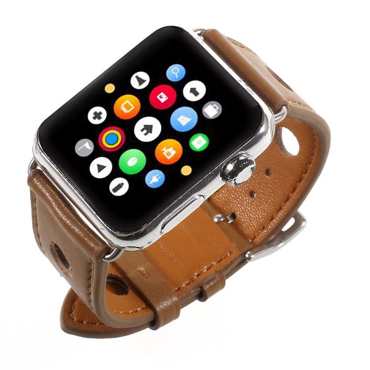 Metal Buckle PU Leather Watch Strap Band Replacement for Apple Watch Series 4 44mm, Series 4 44mm / Series 3/2/1 42mm - Brown-5