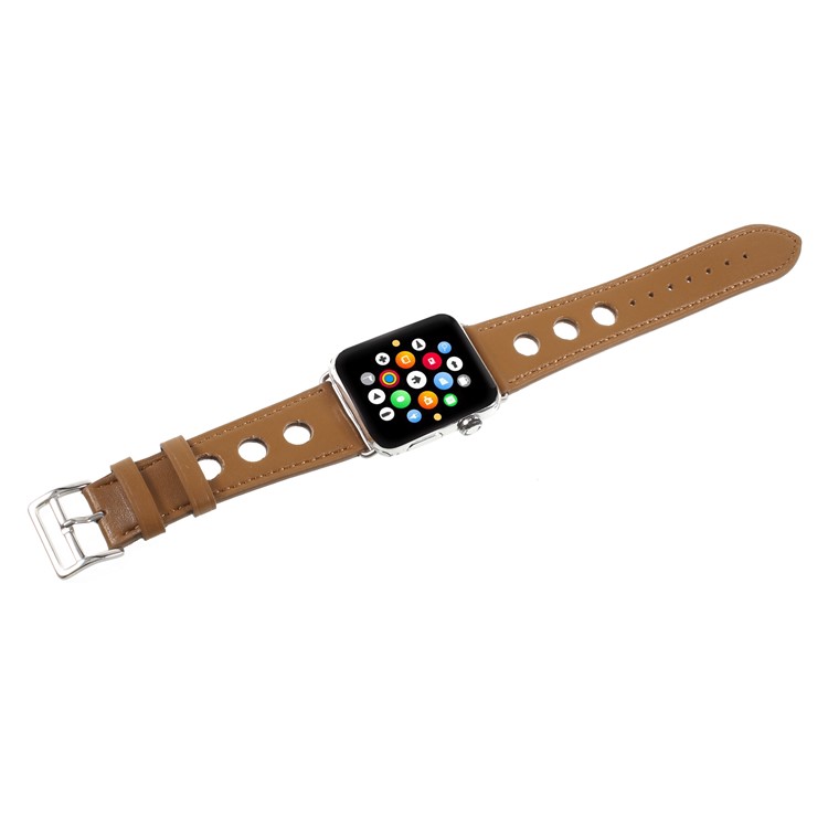 Metal Buckle PU Leather Watch Strap Band Replacement for Apple Watch Series 4 44mm, Series 4 44mm / Series 3/2/1 42mm - Brown-7