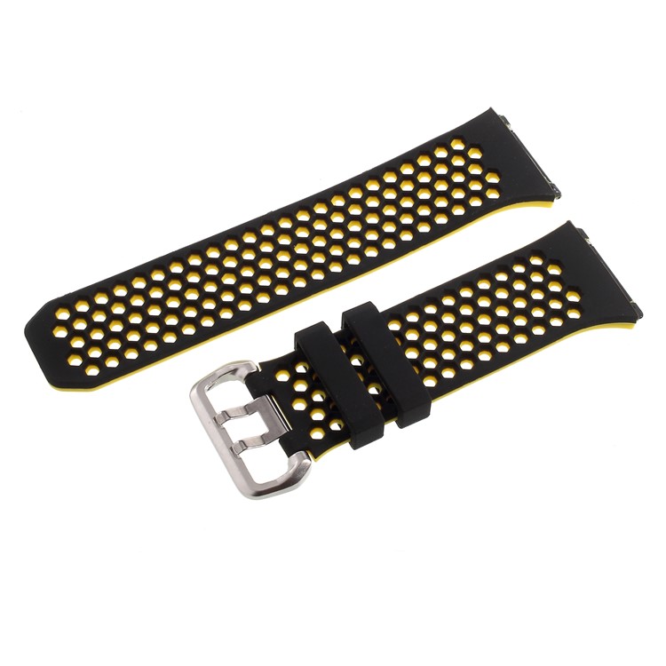 Dual-color Hollow Silicone Soft Watch Band Strap for Fitbit Ionic - Black + Yellow-1