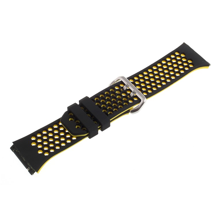 Dual-color Hollow Silicone Soft Watch Band Strap for Fitbit Ionic - Black + Yellow-3