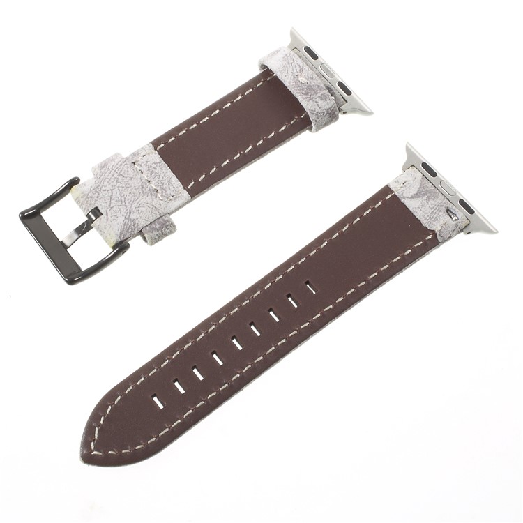 For Apple Watch Series 4 44mm / Series 3/2/1 42mm Vintage Matte Genuine Leather Watch Strap - Light Grey-2