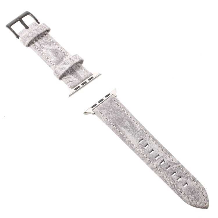 For Apple Watch Series 4 44mm / Series 3/2/1 42mm Vintage Matte Genuine Leather Watch Strap - Light Grey-3