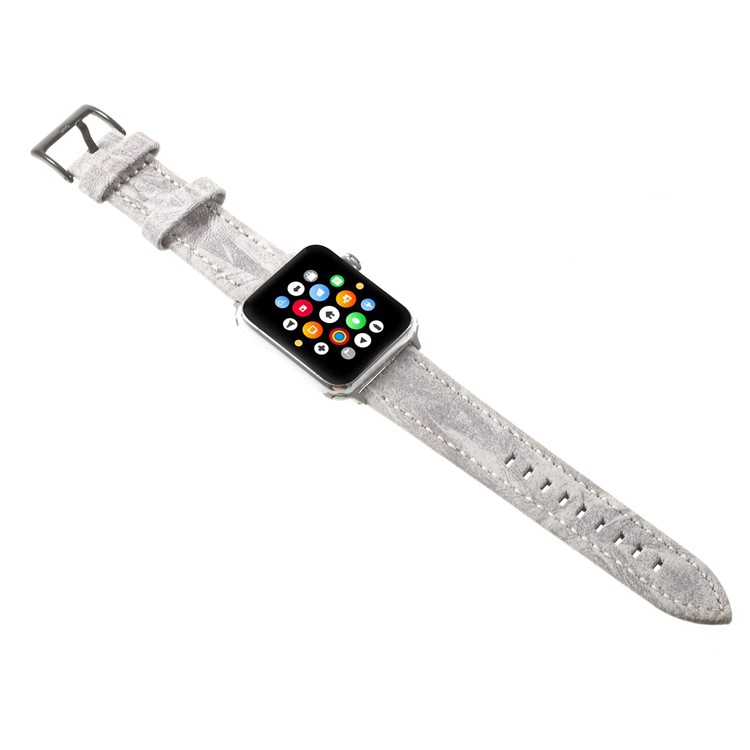 For Apple Watch Series 4 44mm / Series 3/2/1 42mm Vintage Matte Genuine Leather Watch Strap - Light Grey-4