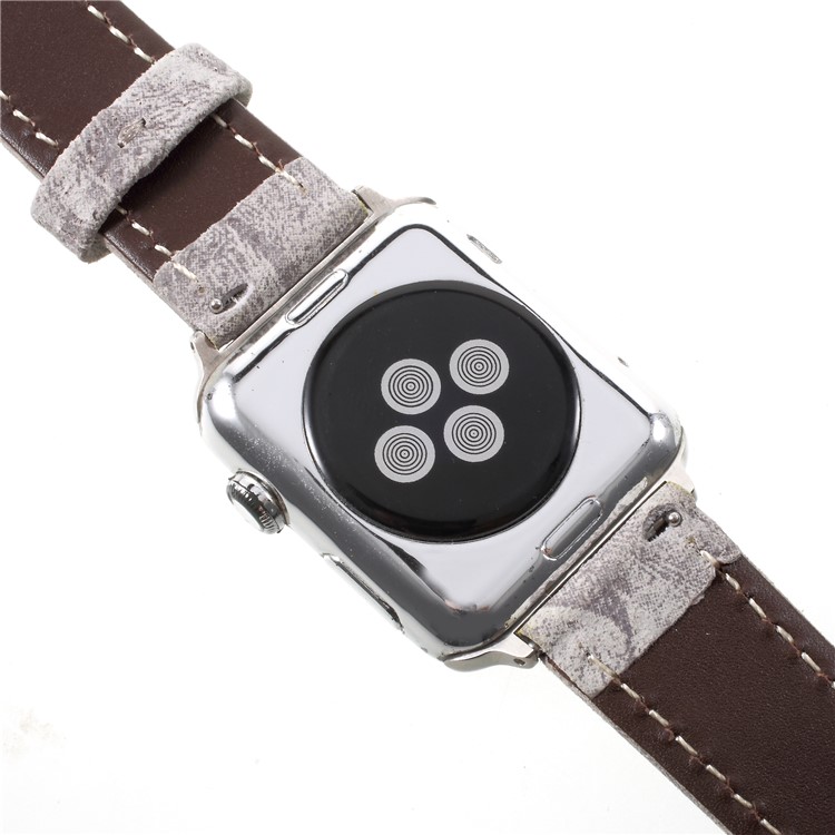 For Apple Watch Series 4 44mm / Series 3/2/1 42mm Vintage Matte Genuine Leather Watch Strap - Light Grey-5