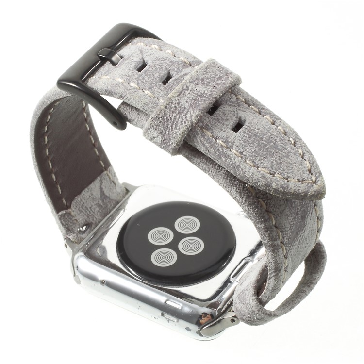 For Apple Watch Series 4 44mm / Series 3/2/1 42mm Vintage Matte Genuine Leather Watch Strap - Light Grey-6