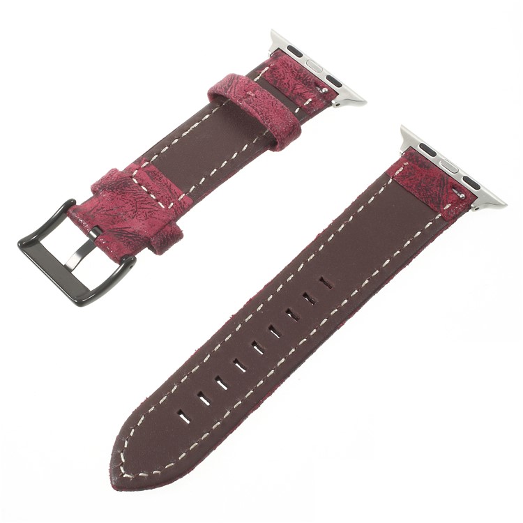 Vintage Matte Genuine Leather Wristband for Apple Watch Series 4 44mm / Series 3/2/1 42mm - Wine Red-2