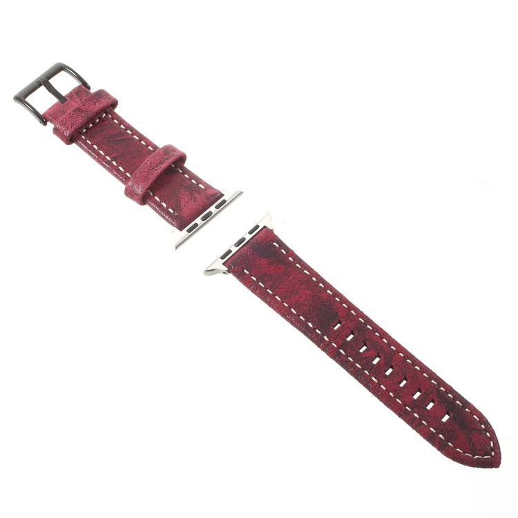 Vintage Matte Genuine Leather Wristband for Apple Watch Series 4 44mm / Series 3/2/1 42mm - Wine Red-3