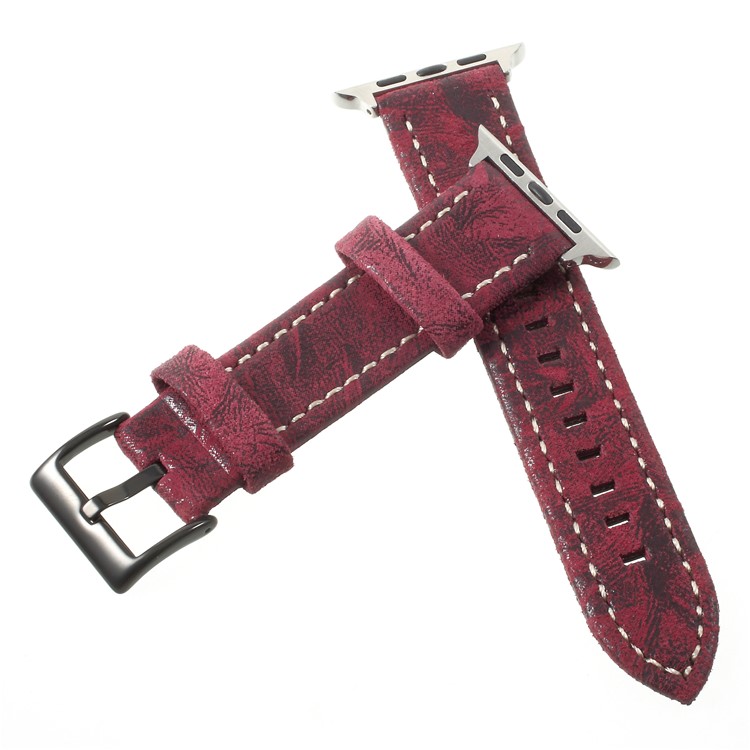 Vintage Matte Genuine Leather Wristband for Apple Watch Series 4 44mm / Series 3/2/1 42mm - Wine Red-4