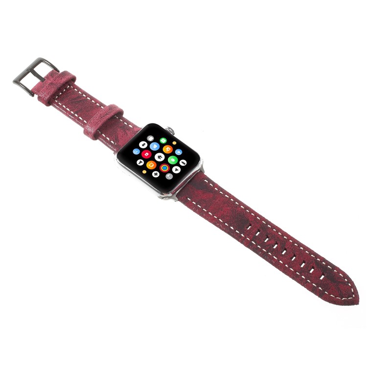 Vintage Matte Genuine Leather Wristband for Apple Watch Series 4 44mm / Series 3/2/1 42mm - Wine Red-5