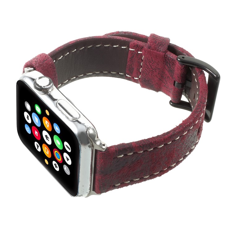 Vintage Matte Genuine Leather Wristband for Apple Watch Series 4 44mm / Series 3/2/1 42mm - Wine Red-7