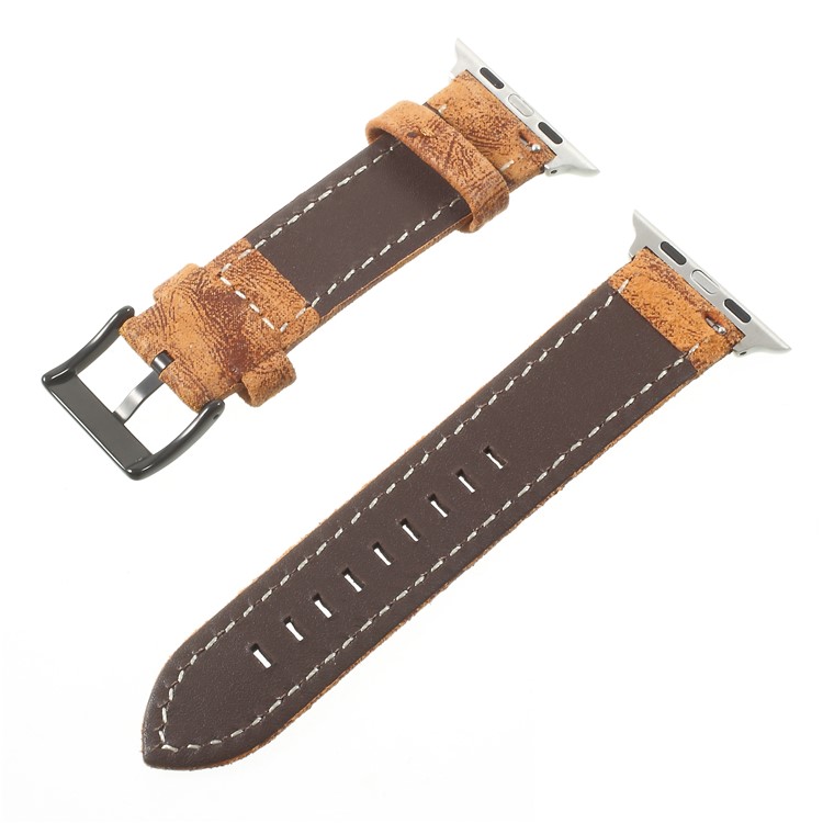 For Apple Watch Series 4 44mm / Series 3/2/1 42mm Vintage Matte Genuine Leather Watch Bracelet - Orange-2
