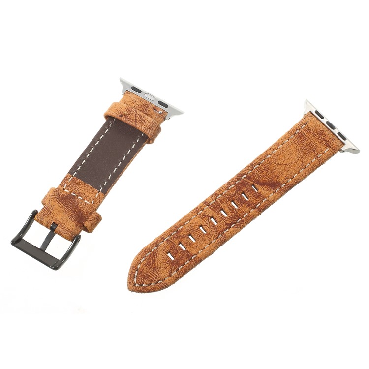 For Apple Watch Series 4 44mm / Series 3/2/1 42mm Vintage Matte Genuine Leather Watch Bracelet - Orange-5