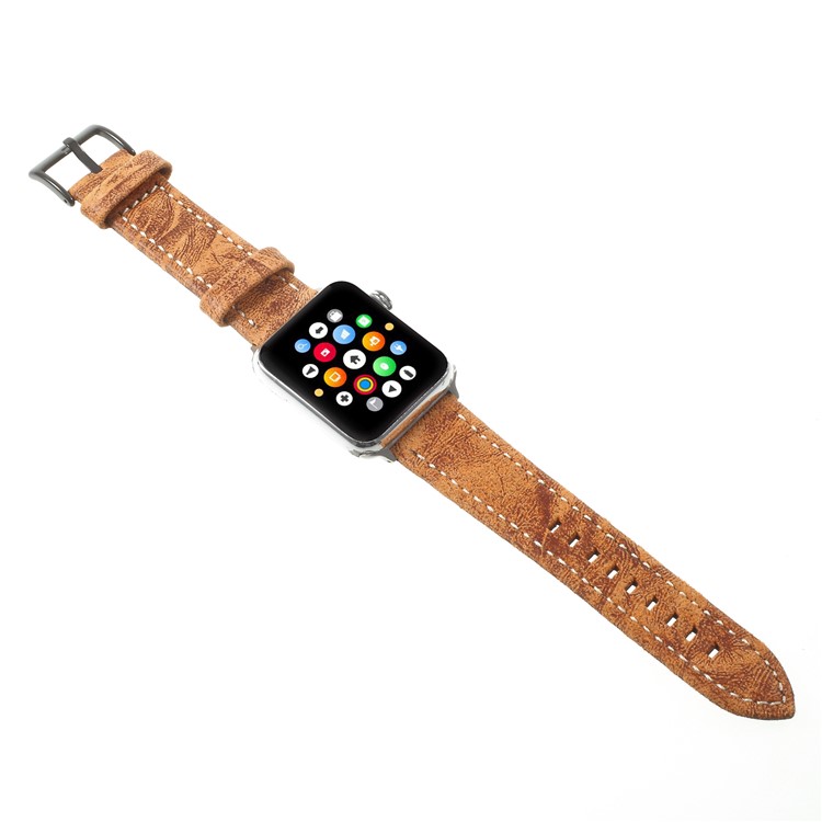 For Apple Watch Series 4 44mm / Series 3/2/1 42mm Vintage Matte Genuine Leather Watch Bracelet - Orange-6